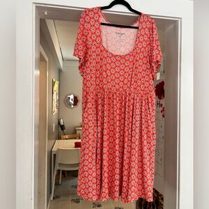 Women’s Scoop Neck Floral Jersey Dress - orange Daisy Print